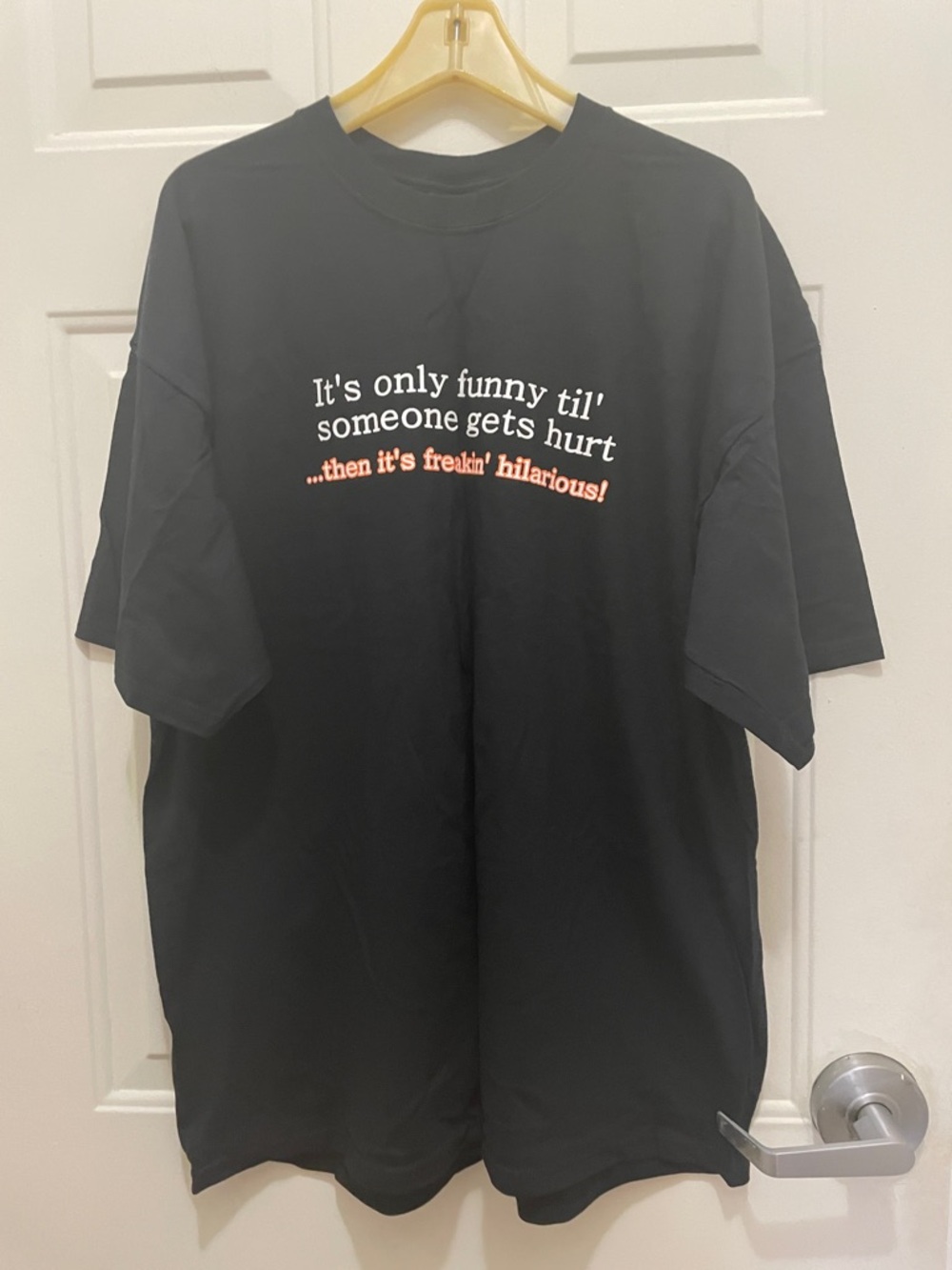 Steve & Barry's Black Graphic Tee with White and Orange Slogan